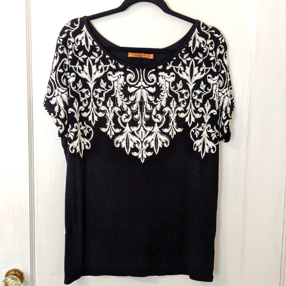 Belldini Cap Sleeve Top with White Embroidery